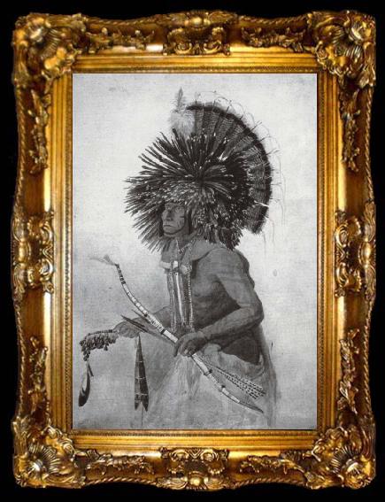 framed  Karl Bodmer Pehriska-Ruhpa Hauptling der Hidatsa am oberen Missouri beim Hundetanz, ta009-2